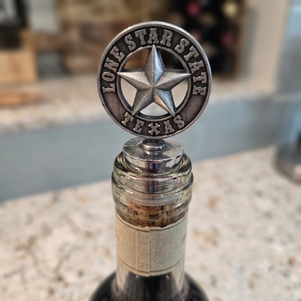 Texas Lone Star State Wine Stopper Silver Tone Metal Bottle Plug New
